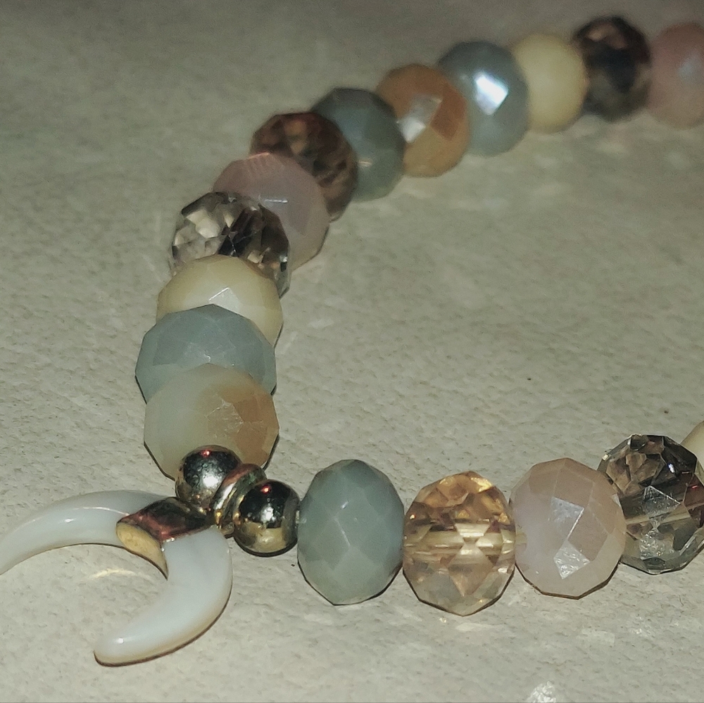 Chic Multicolor Beaded Bracelet with Crescent Charm
